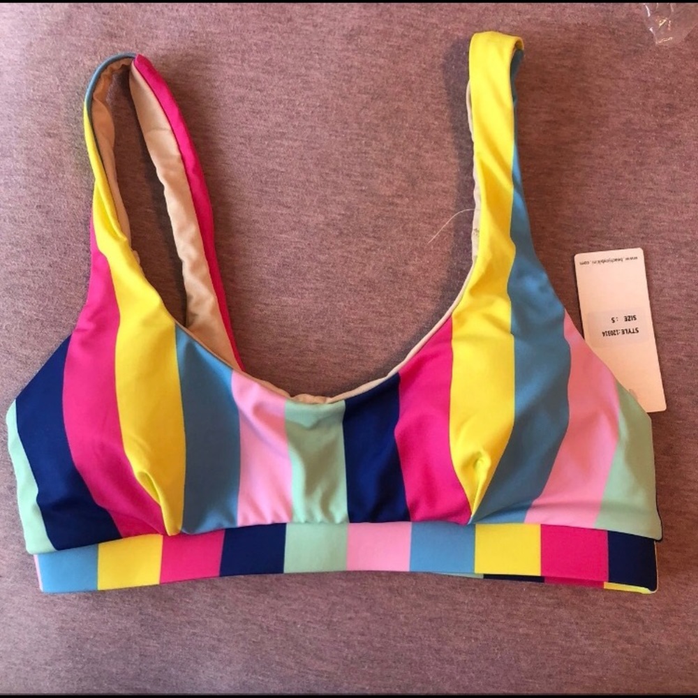 Striped High Cut High Waist Bikini Pink Lily #NWT - Picture 11 of 12